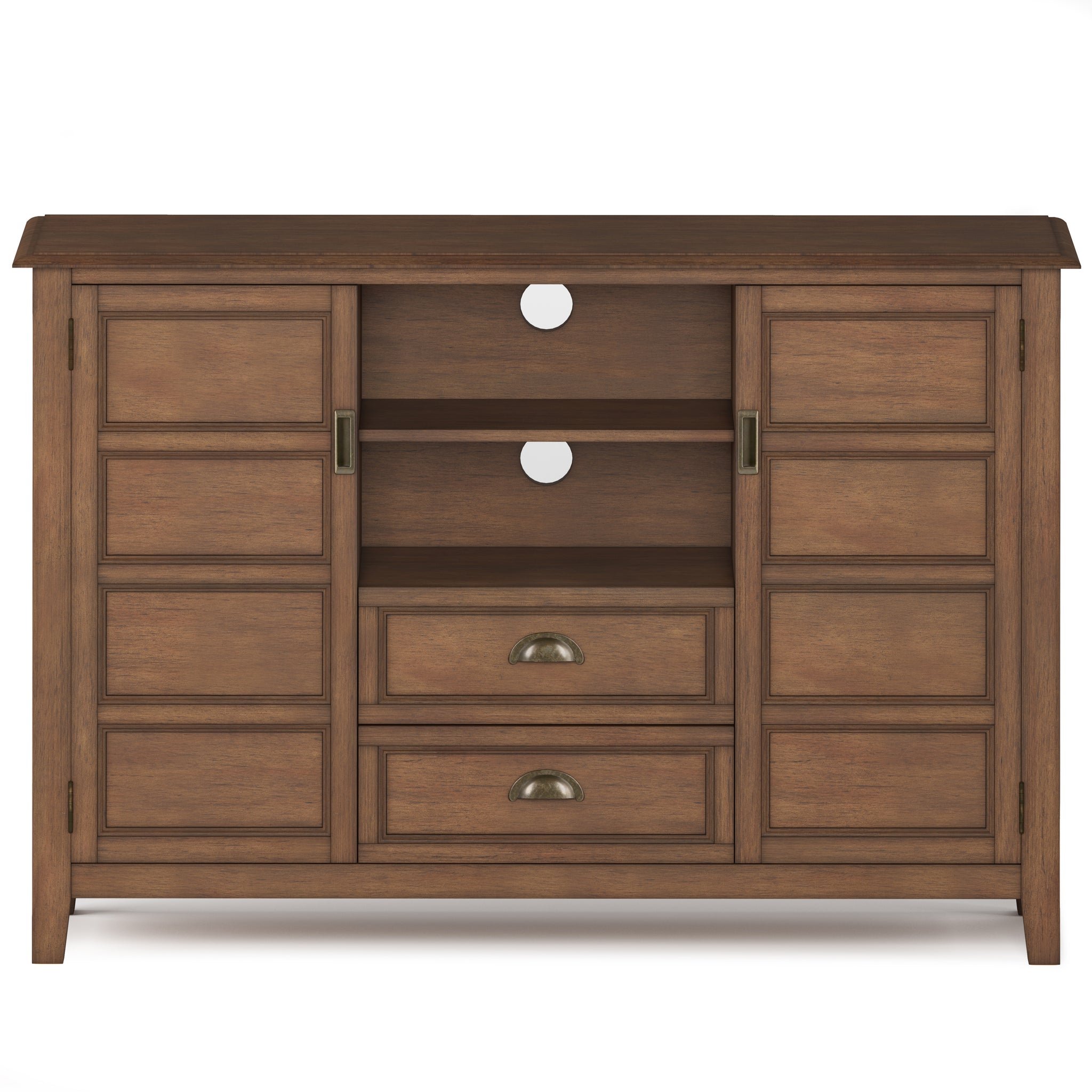 Burlington Solid Wood Tall Tv Media Stand In Rustic Natural Aged Brown For Tvs Up To 60 Inches