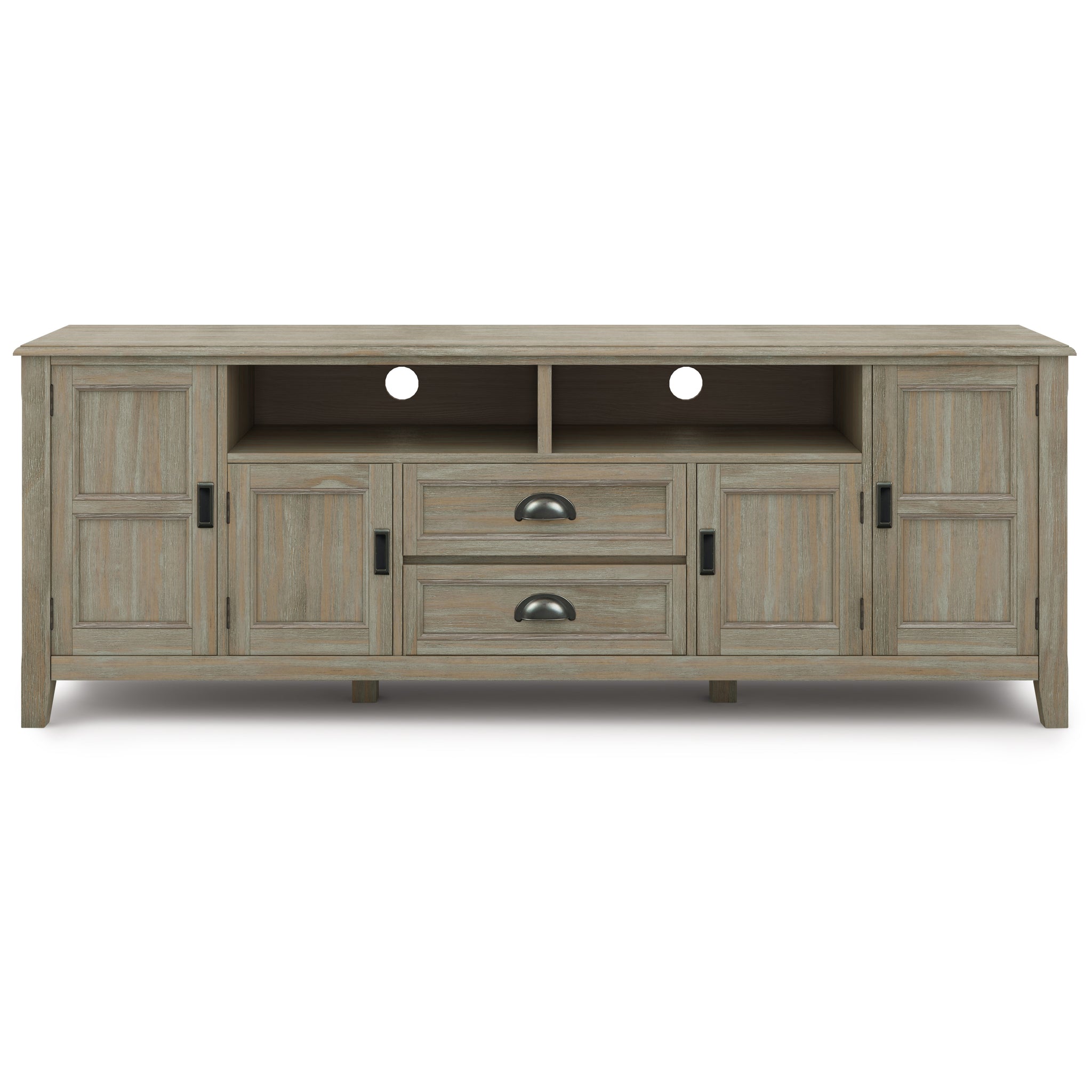 Burlington Solid Wood 72 Inch Tv Media Stand In Distressed Grey For Tvs Up To 80 Inches