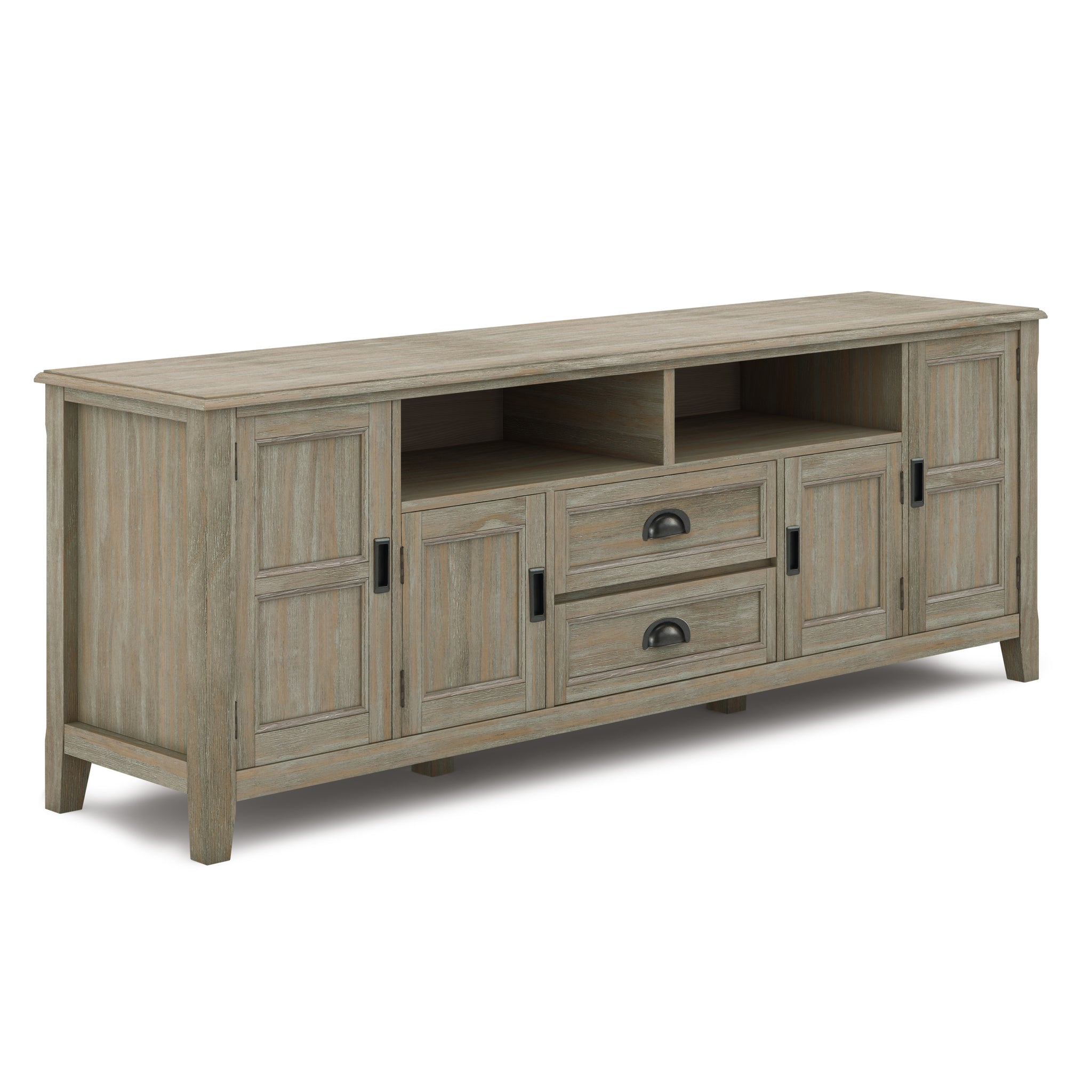 Burlington Solid Wood 72 Inch Tv Media Stand In Distressed Grey For Tvs Up To 80 Inches