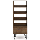 Chase Solid Acacia Wood Tall Bookcase In Rustic Natural Aged Brown