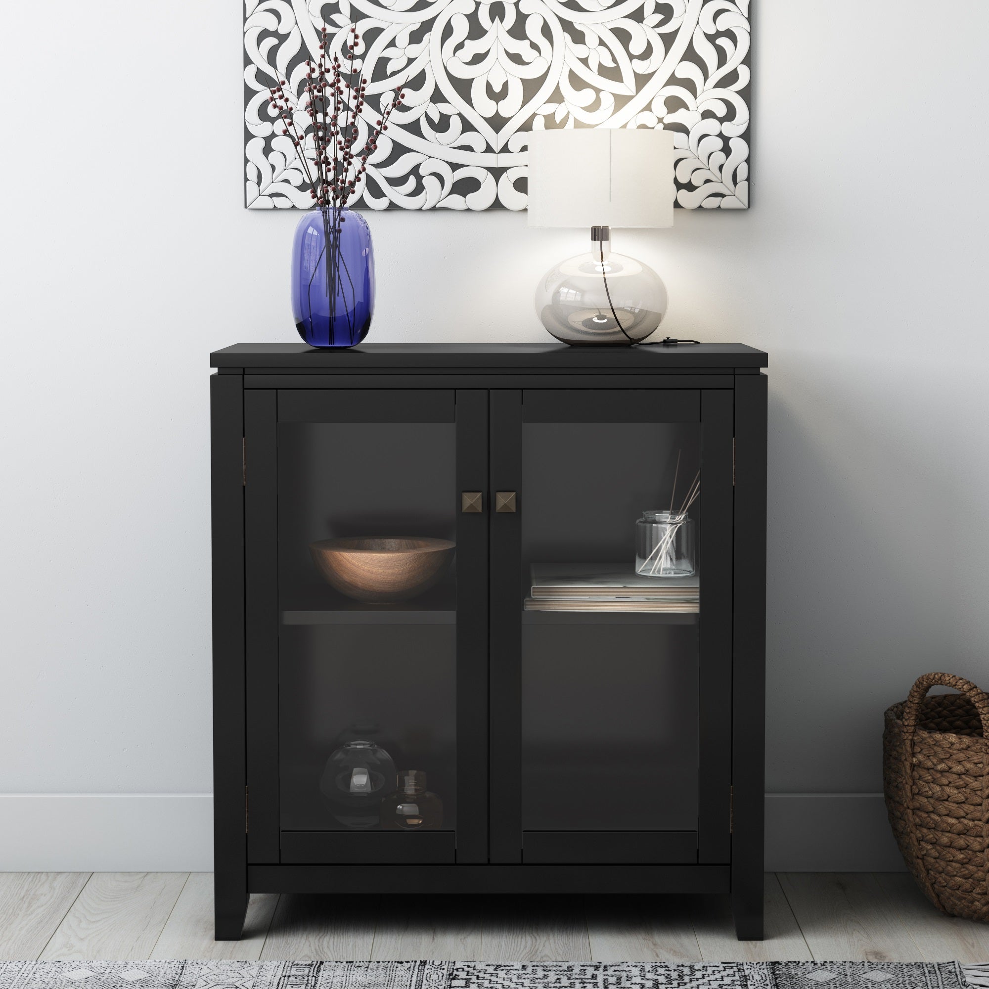 Cosmopolitan Solid Wood 30 In Wide Low Storage Cabinet