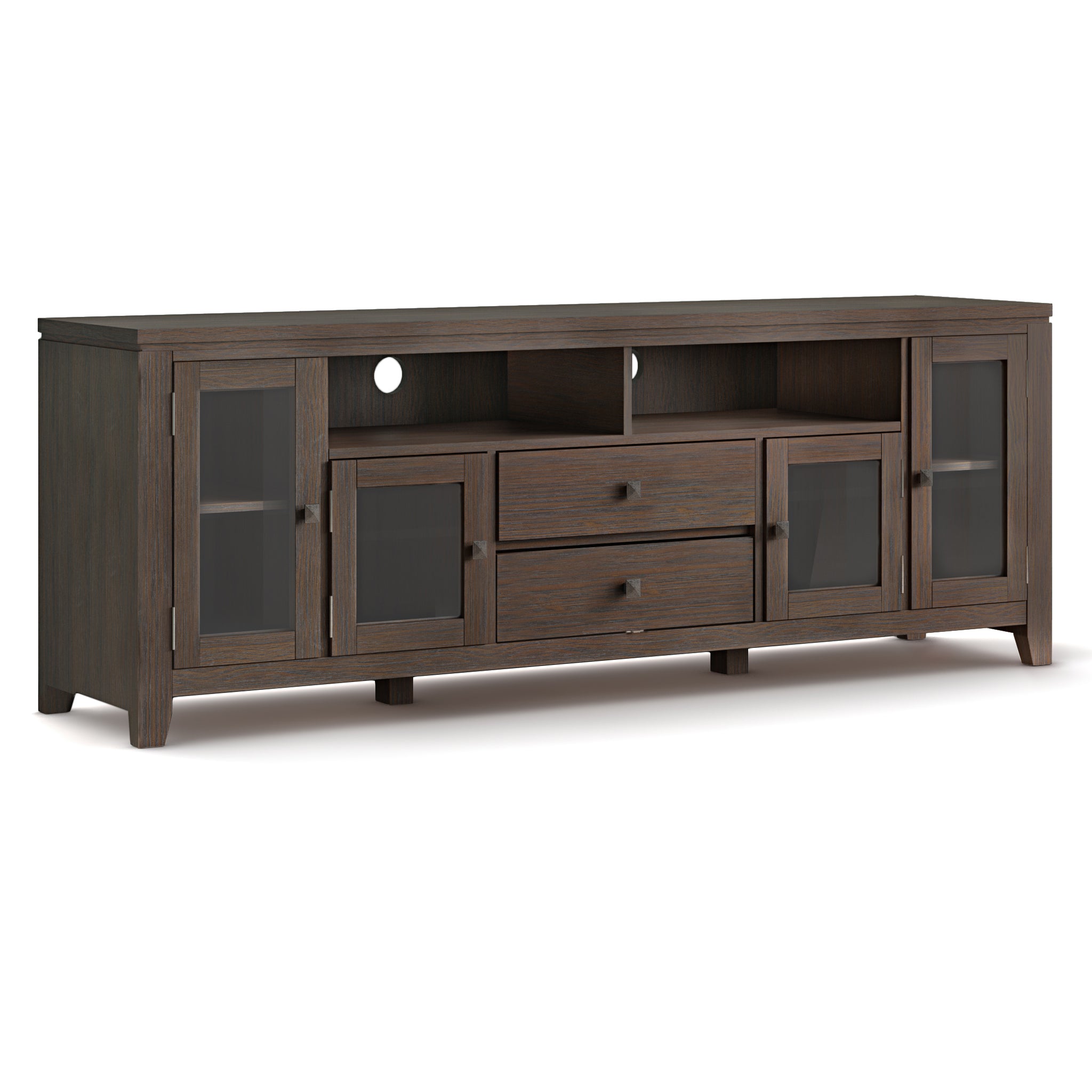 Cosmopolitan Solid Wood 72 Inch Wide Tv Media Stand In Farmhouse Brown For Tvs Up To 80 Inches