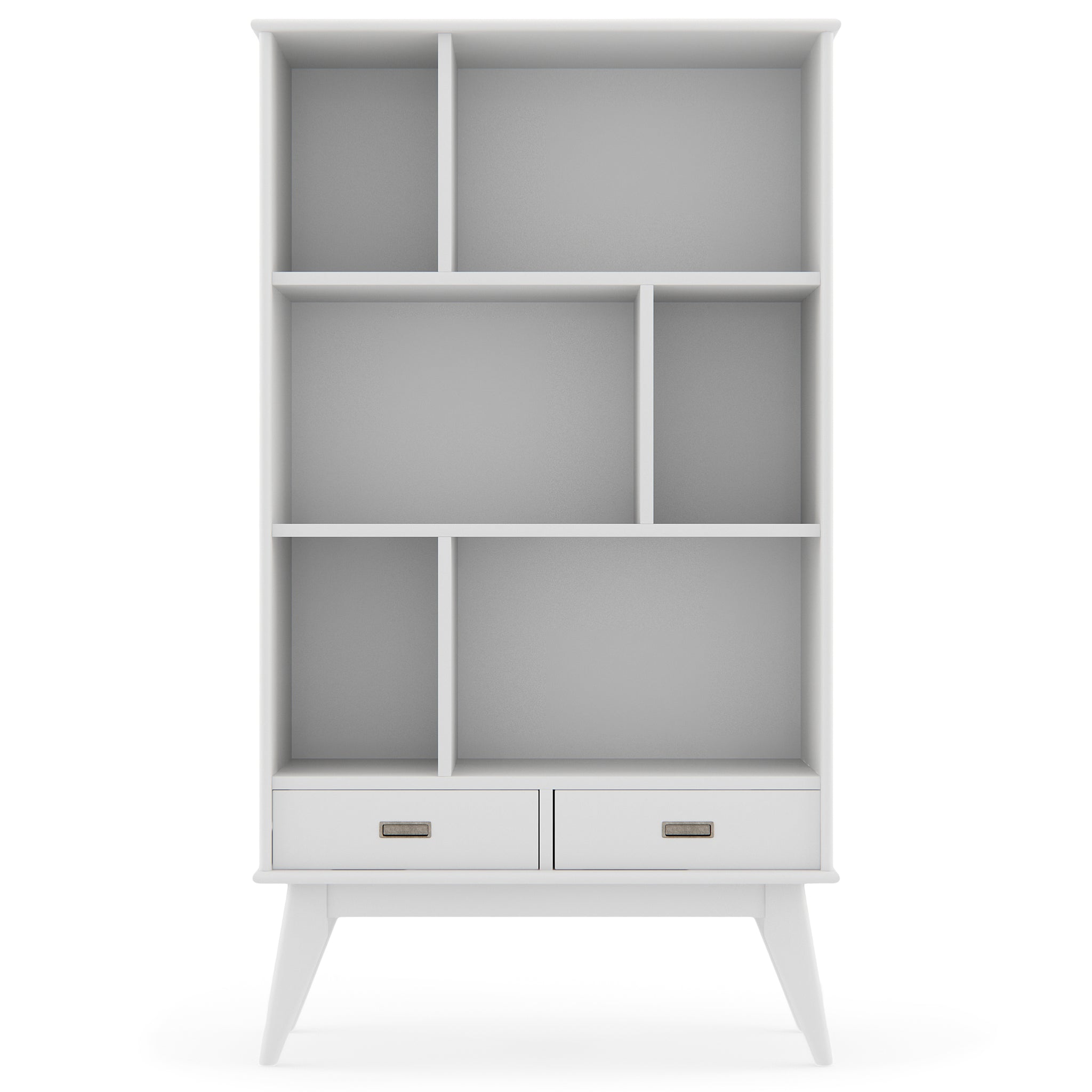 Draper Solid Hardwood 64 Inch X 35 Inch Mid-Century Modern Wide Bookcase And Storage Unit In White