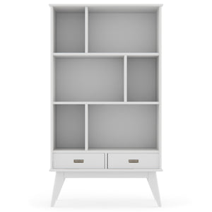 Draper Solid Hardwood 64 Inch X 35 Inch Mid-Century Modern Wide Bookcase And Storage Unit In White