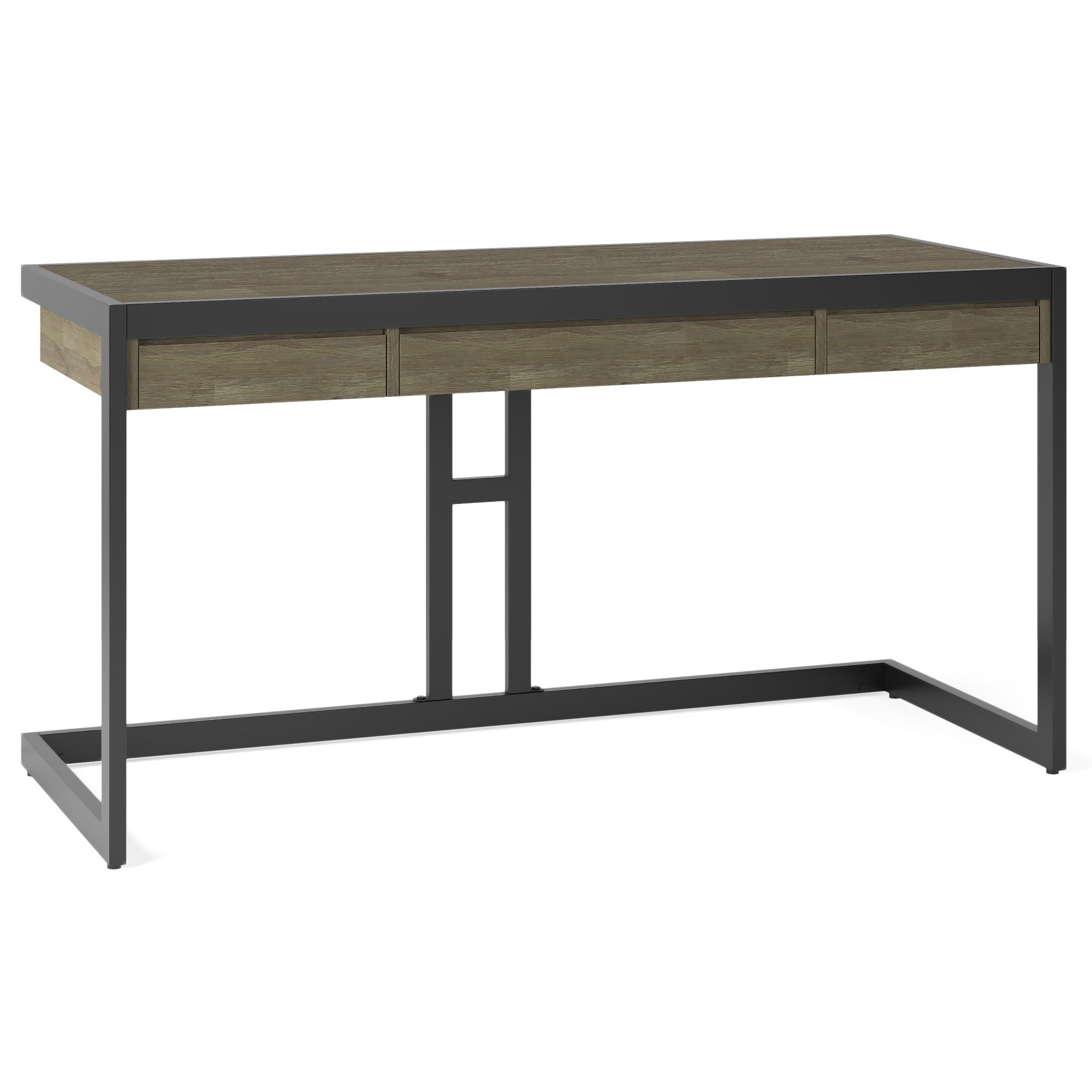Erina Solid Acacia Wood Industrial 60 Inch Wide Writing Office Desk In Distressed Grey