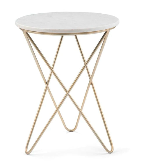 Gabon Modern 18 Inch Wide Metal Accent Side Table In White, Gold