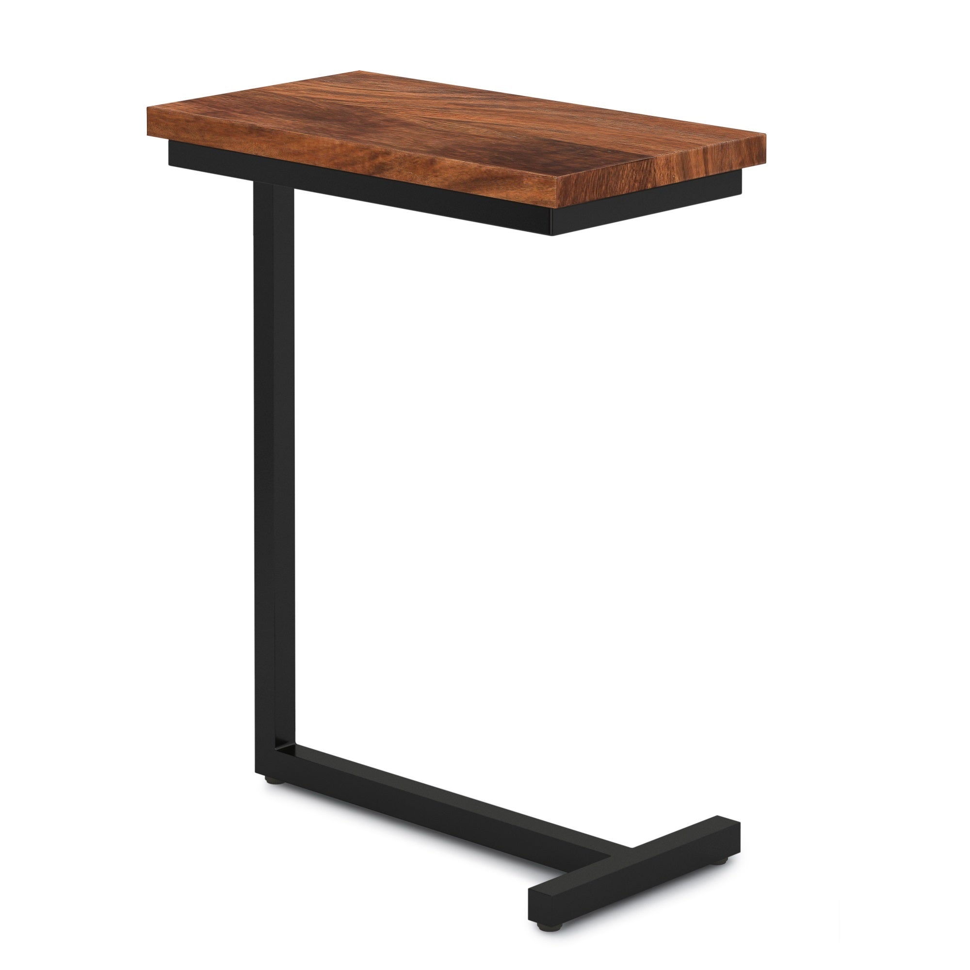 Gowen Solid Mango Wood And Metal 18 Inch Wide Rectangle Industrial C Side Table In Dark Cognac Brown, Fully Assembled