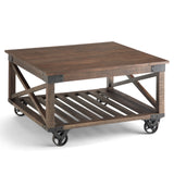 Harding Solid Mango Wood And Metal 32 Inch Wide Square Industrial Coffee Table In Distressed Dark Brown