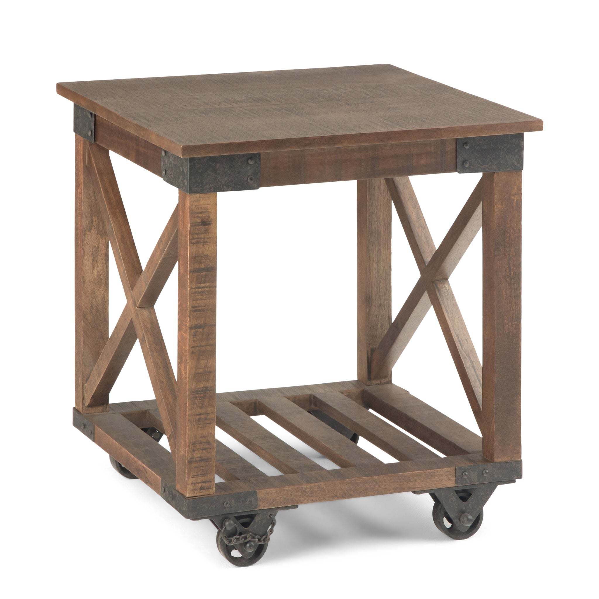 Harding Solid Mango Wood And Metal 20 Inch Wide Square Industrial End Table In Distressed Dark Brown