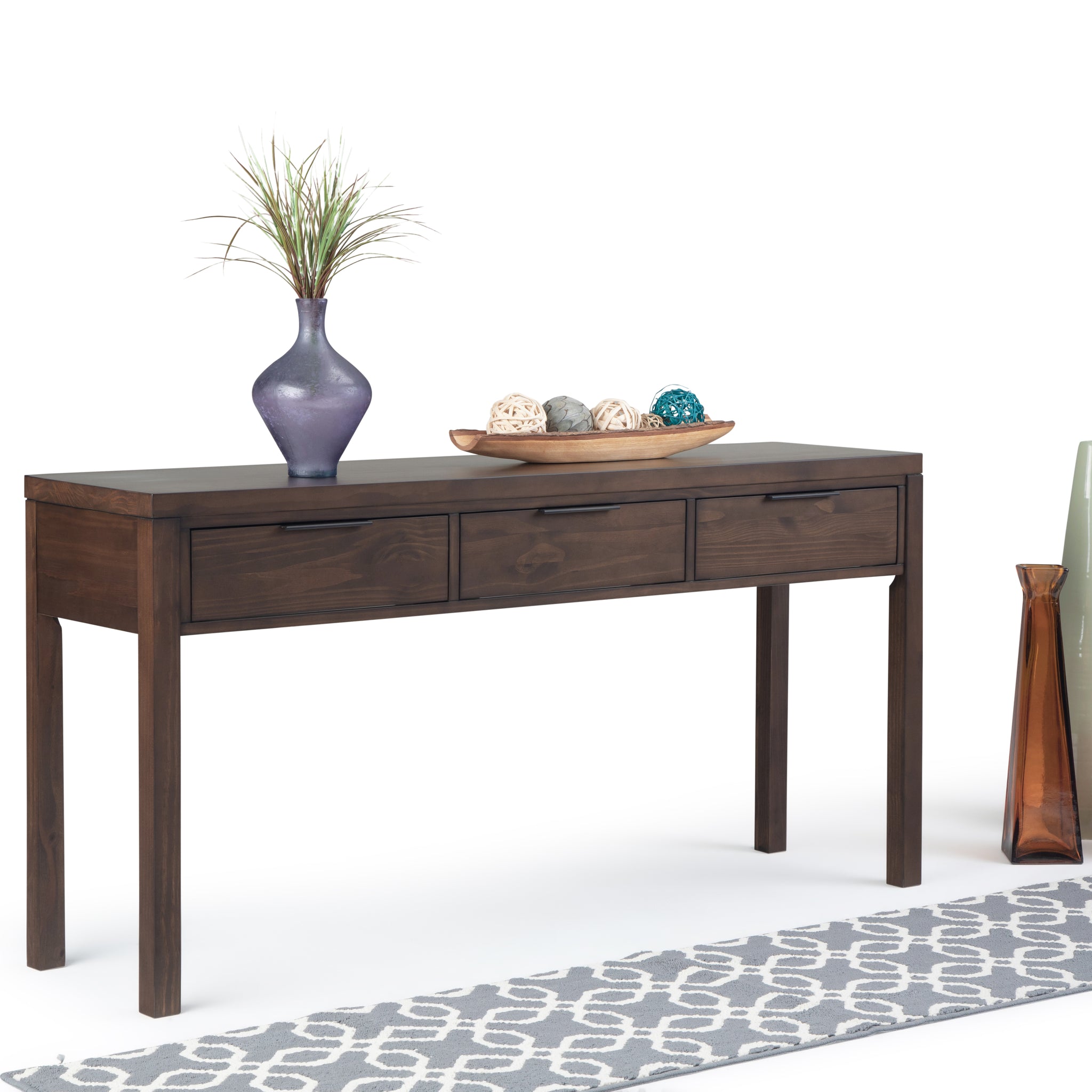 Hollander Solid Wood 60 Inch Wide Contemporary Wide Console Table In Warm Walnut Brown