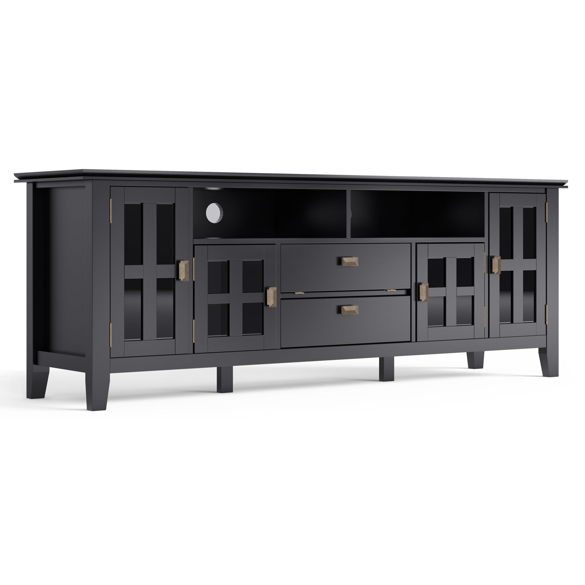 Artisan Solid Wood 72 Inch Wide Transitional Tv Media Stand In Black For Tvs Up To 80 Inches