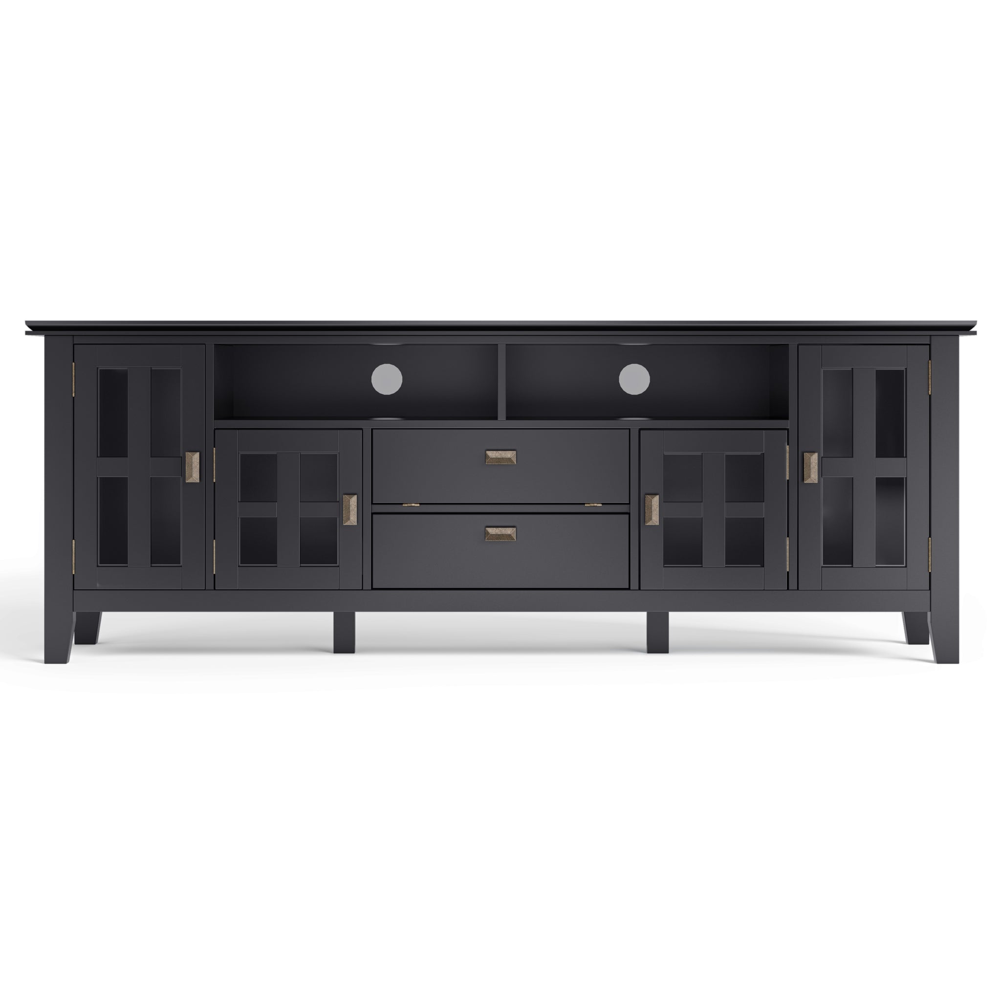Artisan Solid Wood 72 Inch Wide Transitional Tv Media Stand In Black For Tvs Up To 80 Inches