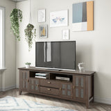 Artisan Solid Wood 72 Inch Wide Transitional Tv Media Stand In Farmhouse Brown For Tvs Up To 80 Inches