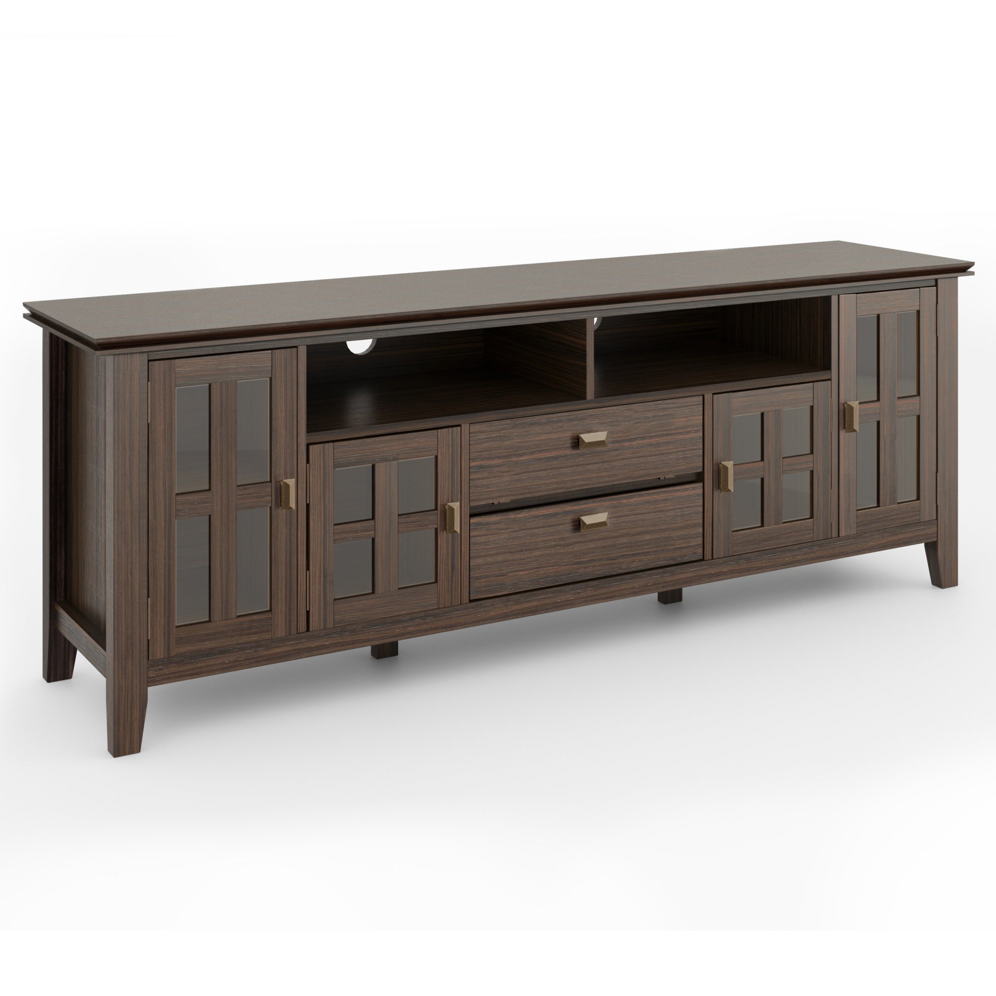 Artisan Solid Wood 72 Inch Wide Transitional Tv Media Stand In Farmhouse Brown For Tvs Up To 80 Inches