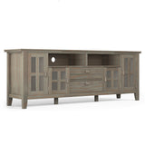 Artisan Solid Wood 72 Inch Wide Transitional Tv Media Stand In Distressed Grey For Tvs Up To 80 Inches