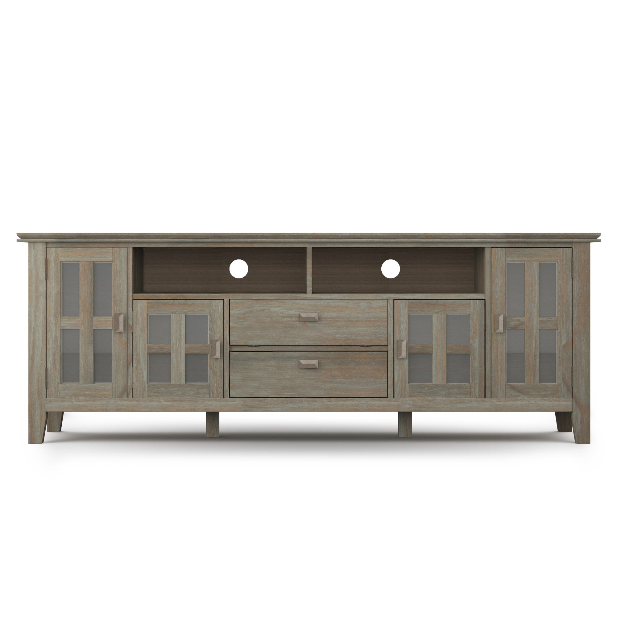 Artisan Solid Wood 72 Inch Wide Transitional Tv Media Stand In Distressed Grey For Tvs Up To 80 Inches