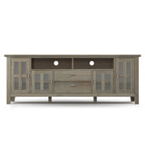 Artisan Solid Wood 72 Inch Wide Transitional Tv Media Stand In Distressed Grey For Tvs Up To 80 Inches