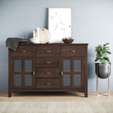 Artisan Solid Wood 54 Inch Wide Transitional Sideboard Buffet Credenza In Dark Chestnut Brown