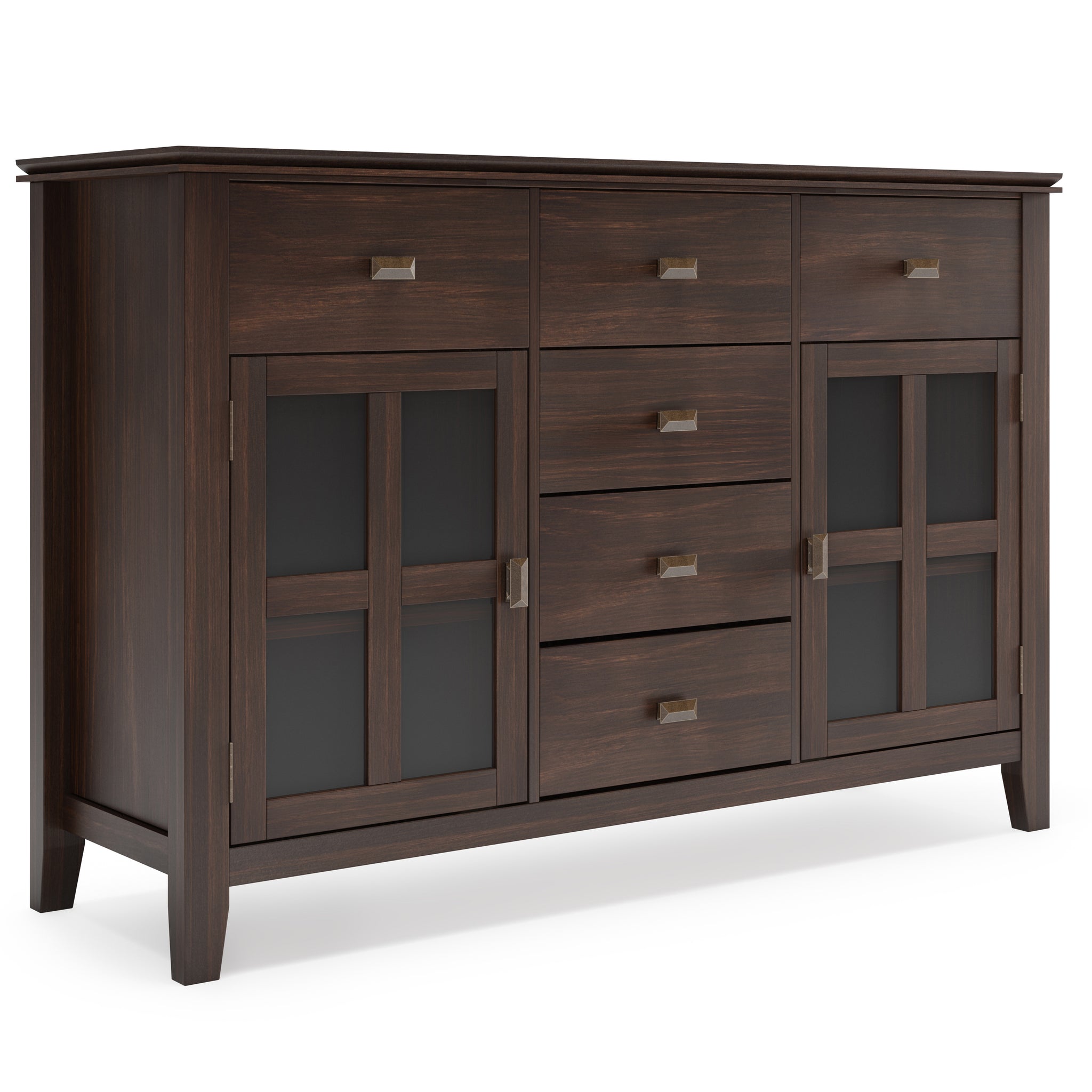 Artisan Solid Wood 54 Inch Wide Transitional Sideboard Buffet Credenza In Dark Chestnut Brown