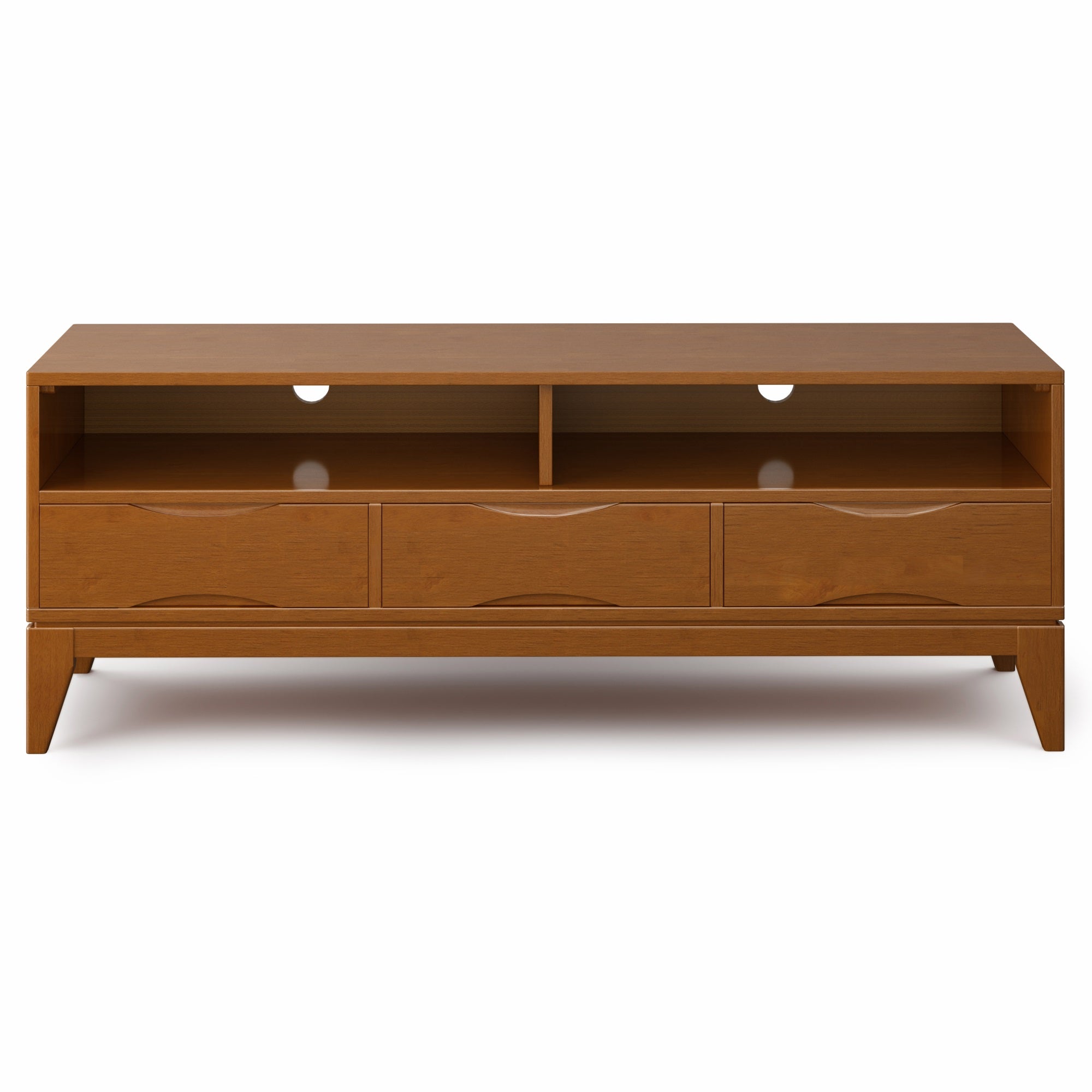 Harper Solid Hardwood 60 Inch Wide Mid-Century Modern Tv Media Stand In Teak Brown For Tvs Up To 65 Inches