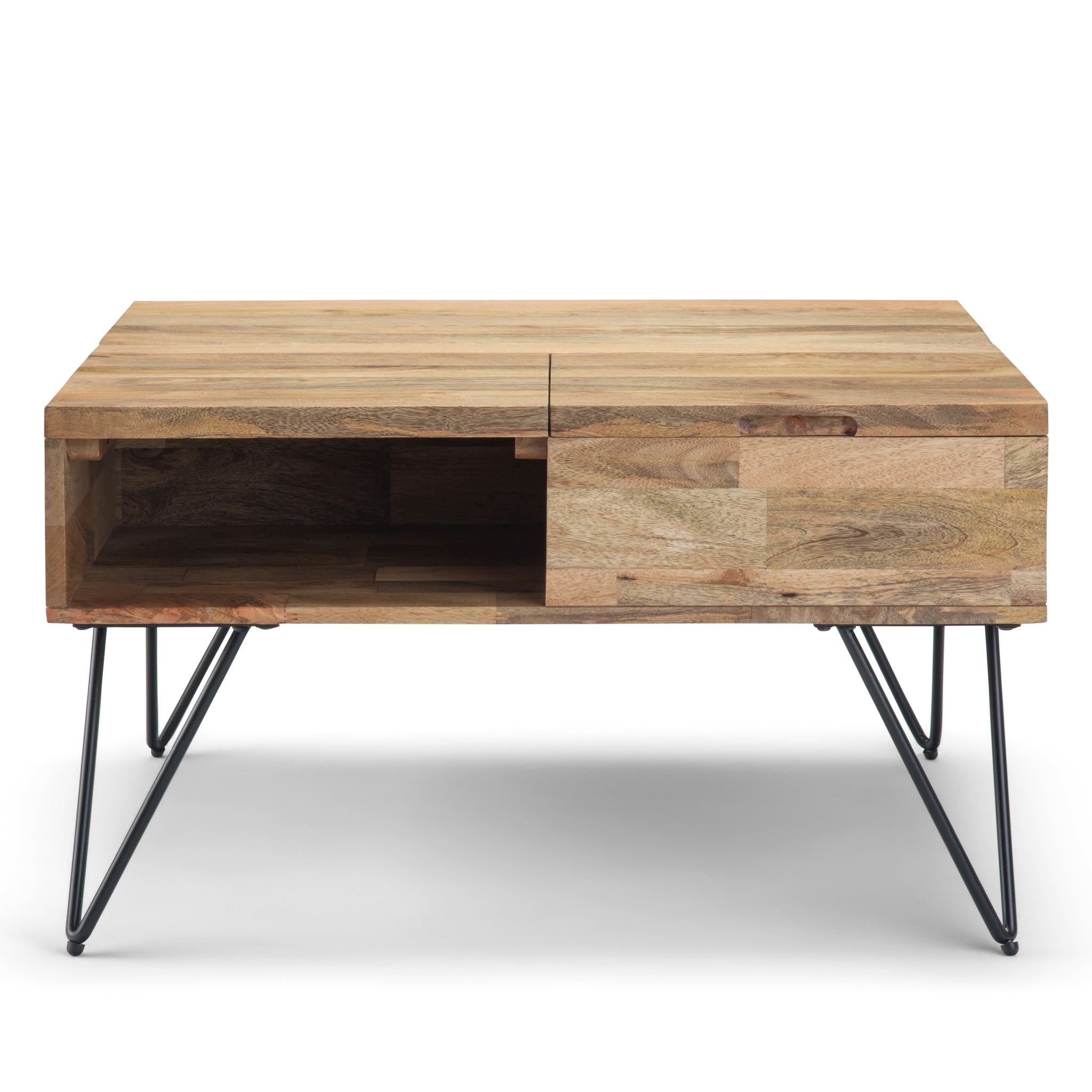 Hunter Solid Mango Wood And Metal 32 Inch Wide Square Industrial Lift Top Coffee Table In Natural