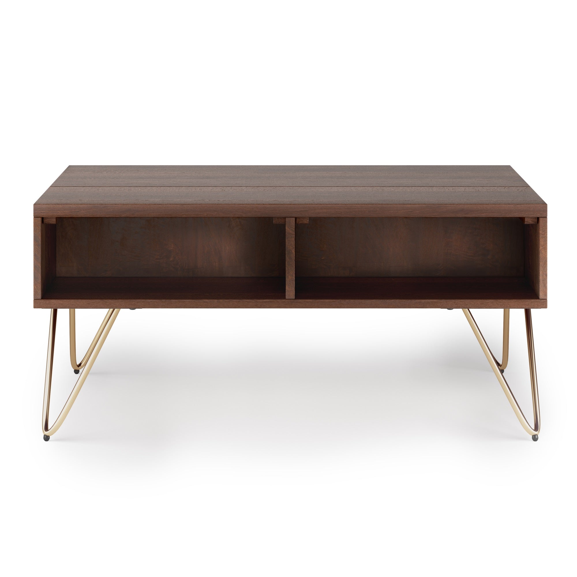 Hunter Solid Mango Wood Small Lift Top Coffee Table In Umber Brown And Gold