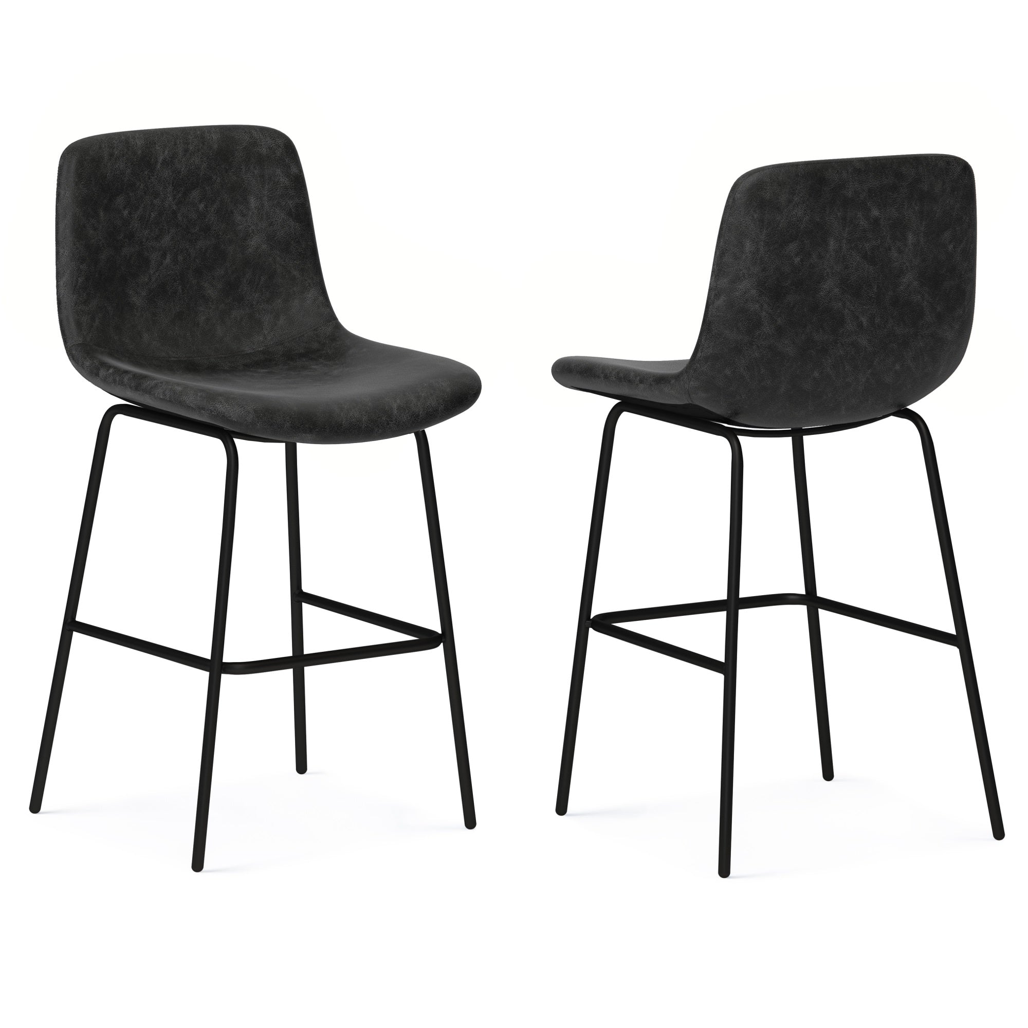 Jolie Counter Height Stool (Set Of 2) In Distressed Charcoal Grey Faux Leather