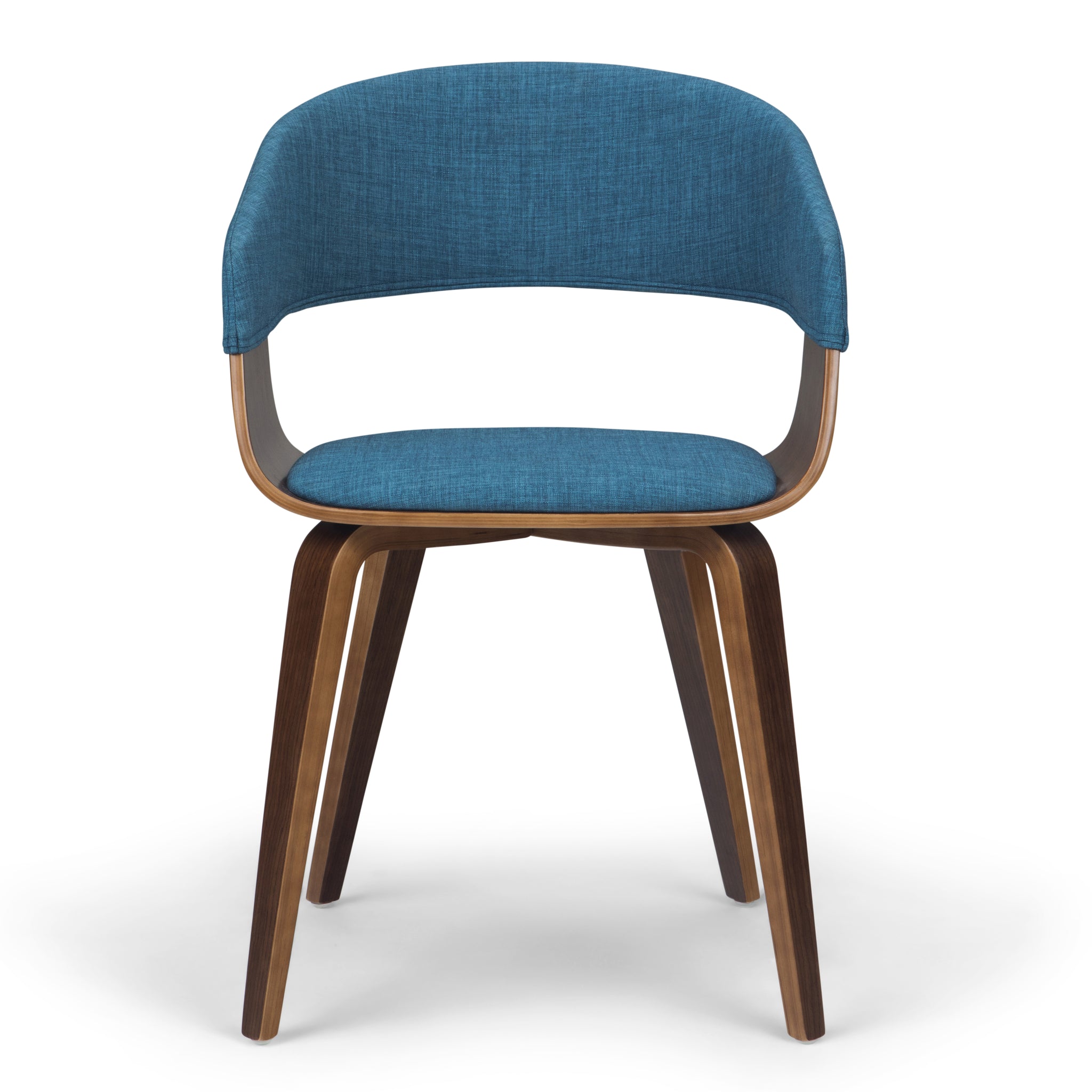 Lowell Mid Century Modern Bentwood Dining Chair In Blue Linen Look Fabric