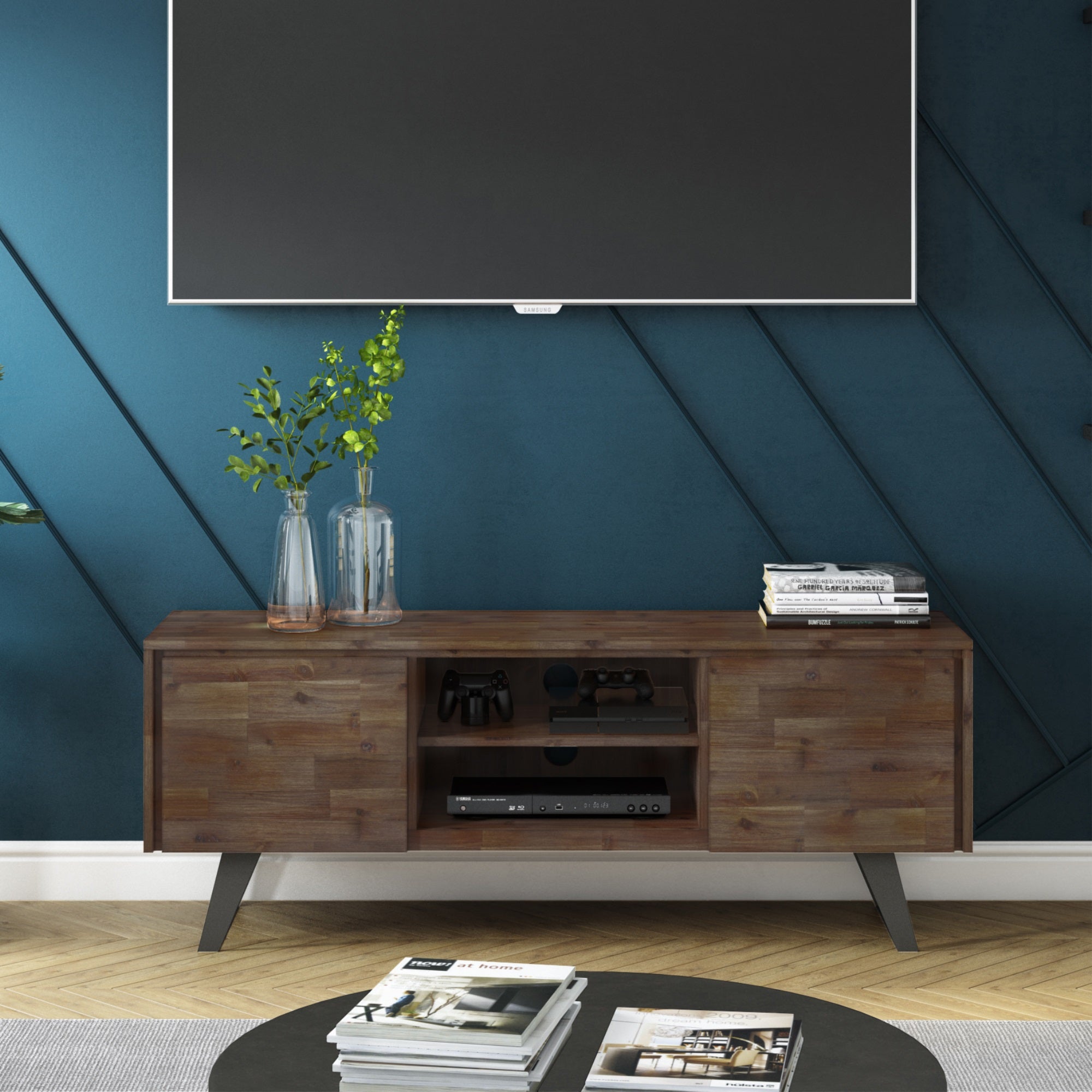 Lowry Solid Acacia Wood 63 In Wide Tv Media Stand & For Tvs Up To 70 Inches
