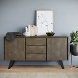 Lowry Solid Acacia Wood & Metal 60 In W Sideboard Buffet - Distressed Grey