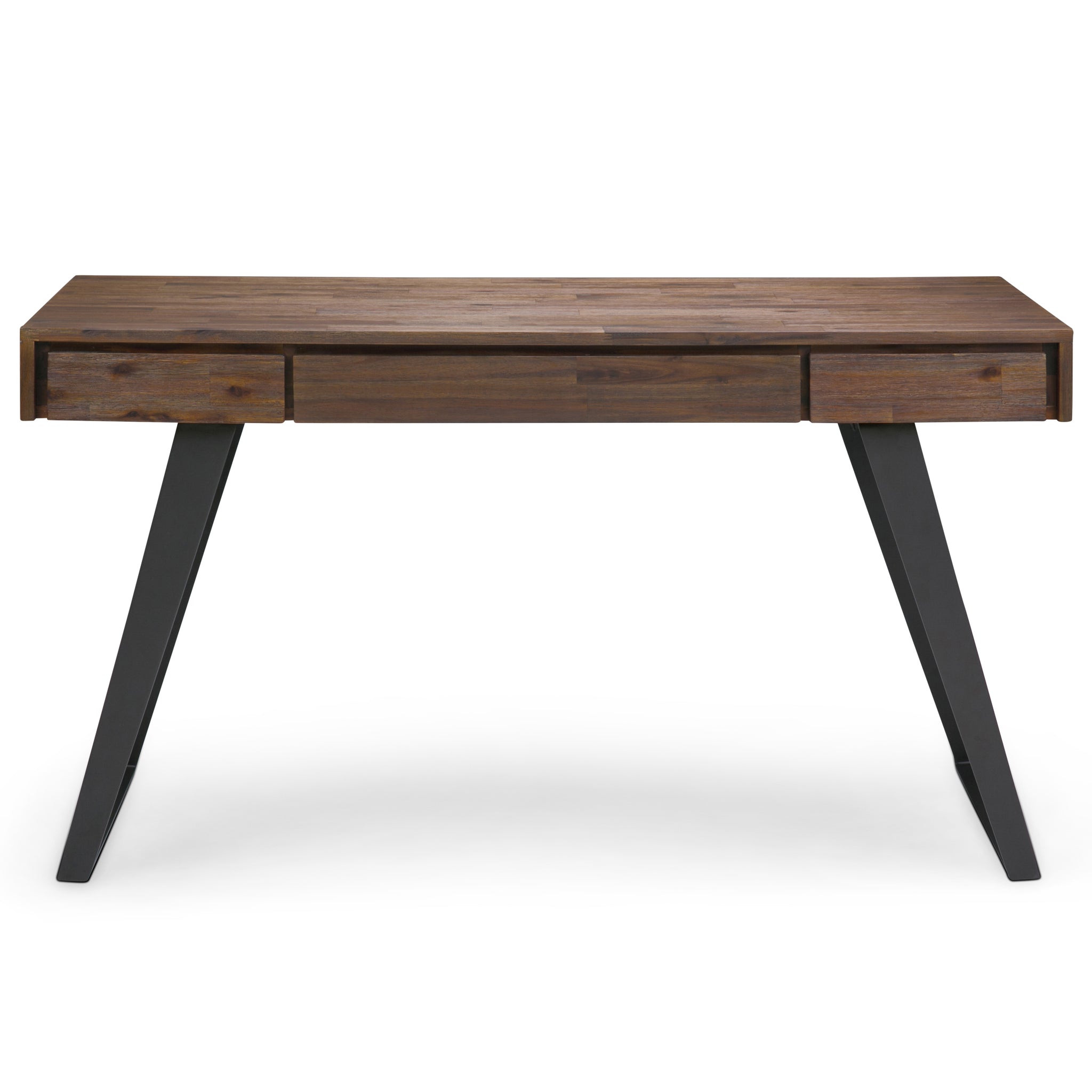 Lowry Solid Acacia Wood Modern Industrial 54 Inch Wide Desk In Rustic Natural Aged Brown