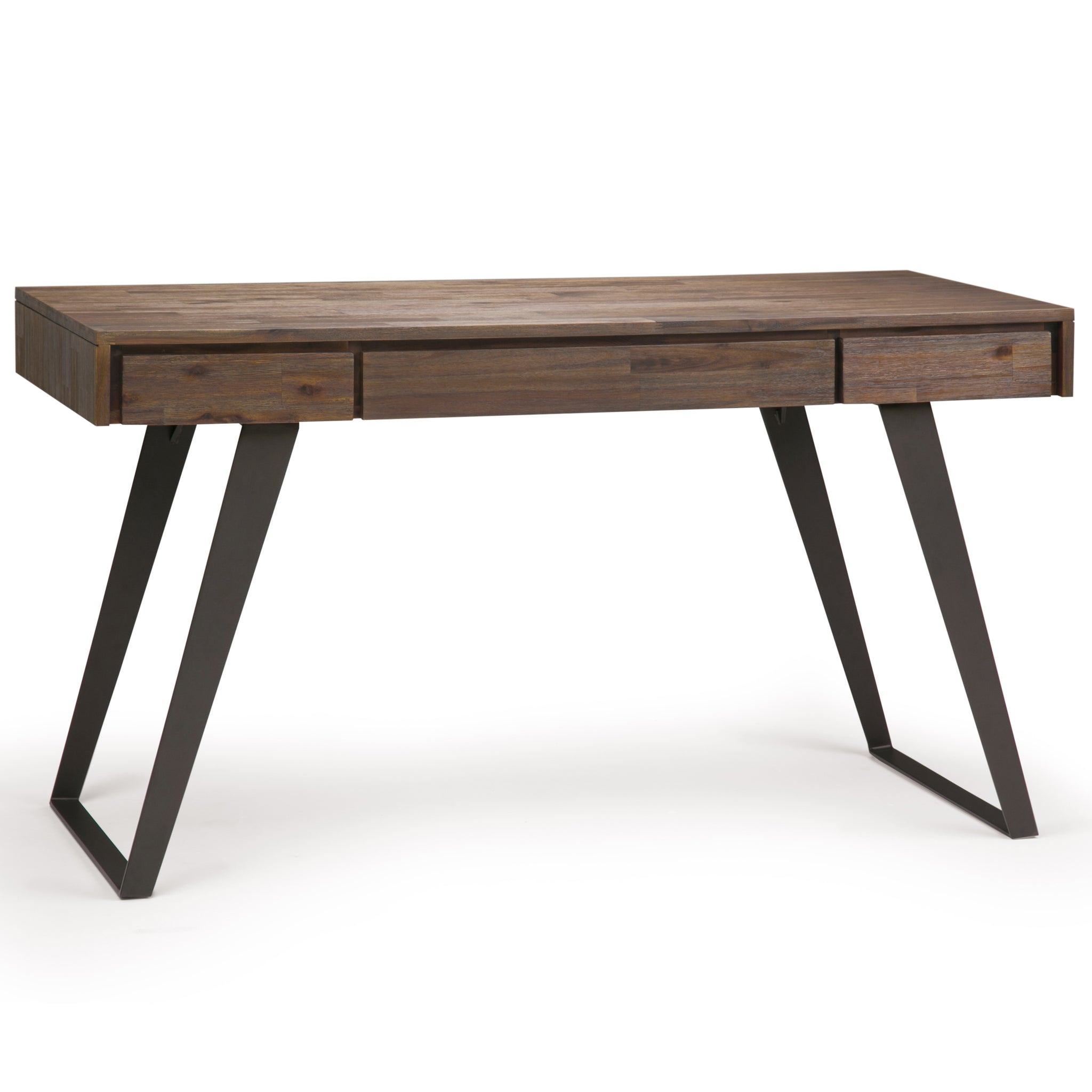 Lowry Solid Acacia Wood Modern Industrial 54 Inch Wide Desk In Rustic Natural Aged Brown