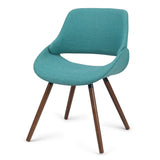 Malden Mid Century Modern Bentwood Dining Chair In Turquoise Blue Woven Fabric