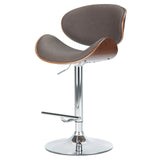 Marana Mid Century Modern Bentwood Adjustable Height Gas Lift Bar Stool In Distressed Brown Faux Leather
