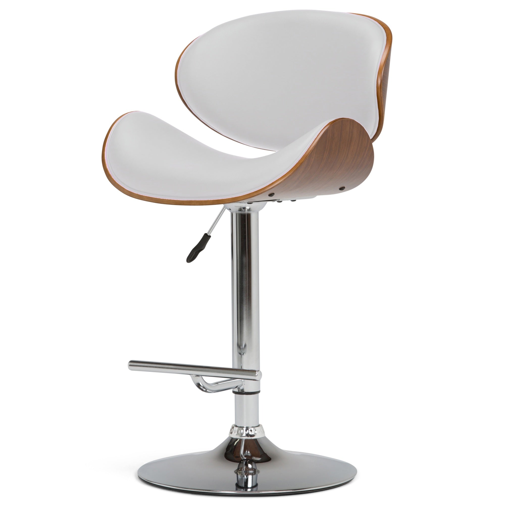 Marana Bentwood Adjustable Height Gas Lift Bar Stool In White Faux Leather