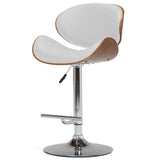 Marana Bentwood Adjustable Height Gas Lift Bar Stool In White Faux Leather
