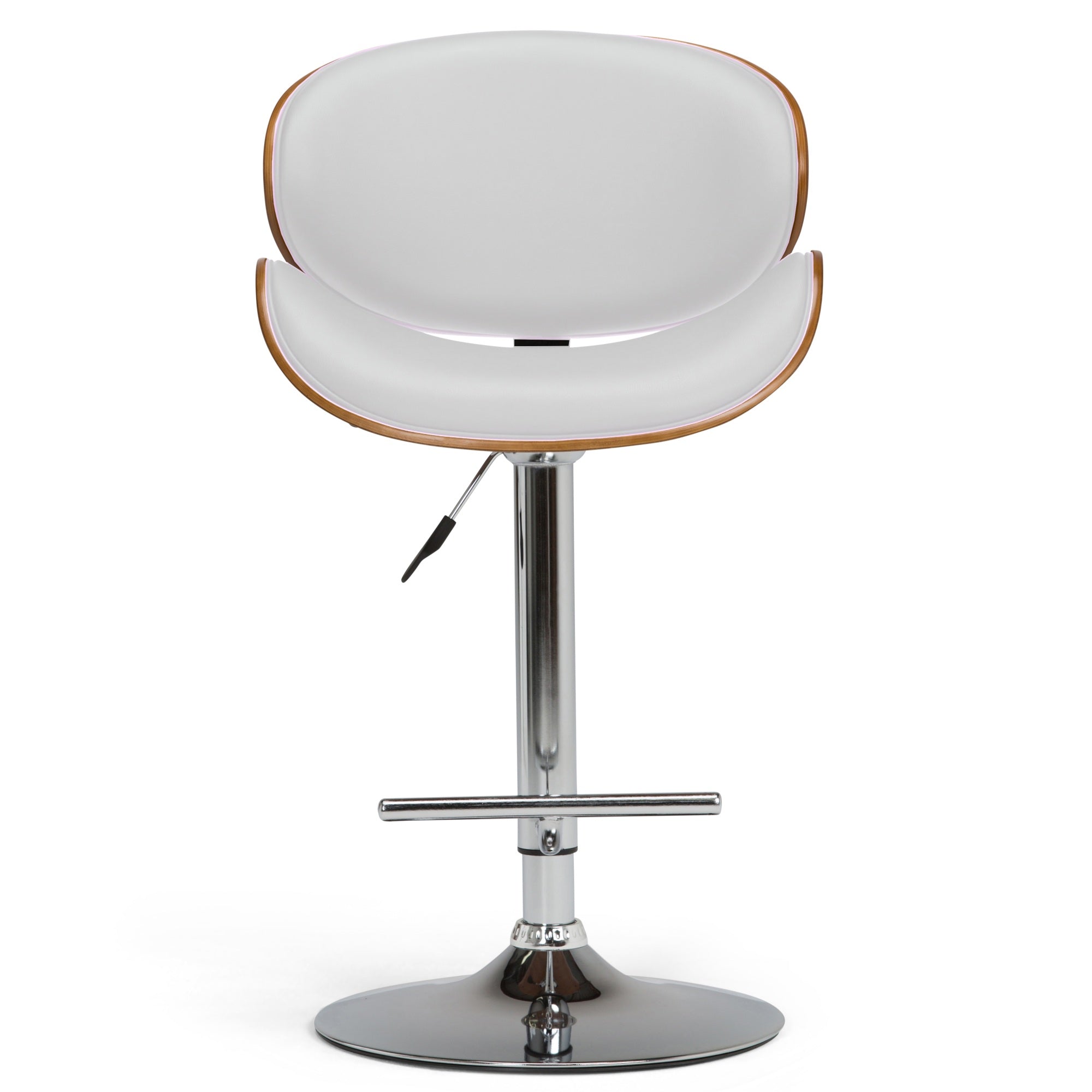 Marana Bentwood Adjustable Height Gas Lift Bar Stool In White Faux Leather