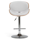 Marana Bentwood Adjustable Height Gas Lift Bar Stool In White Faux Leather