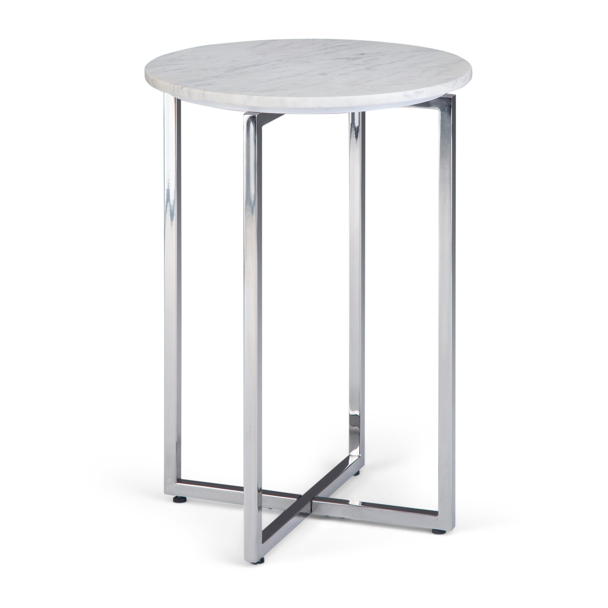 Marsden Modern 18 Inch Wide Metal Accent Side Table With Chrome Base In White, Silver