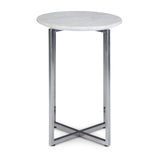 Marsden Modern 18 Inch Wide Metal Accent Side Table With Chrome Base In White, Silver