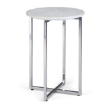 Marsden Modern 18 Inch Wide Metal Accent Side Table With Chrome Base In White, Silver