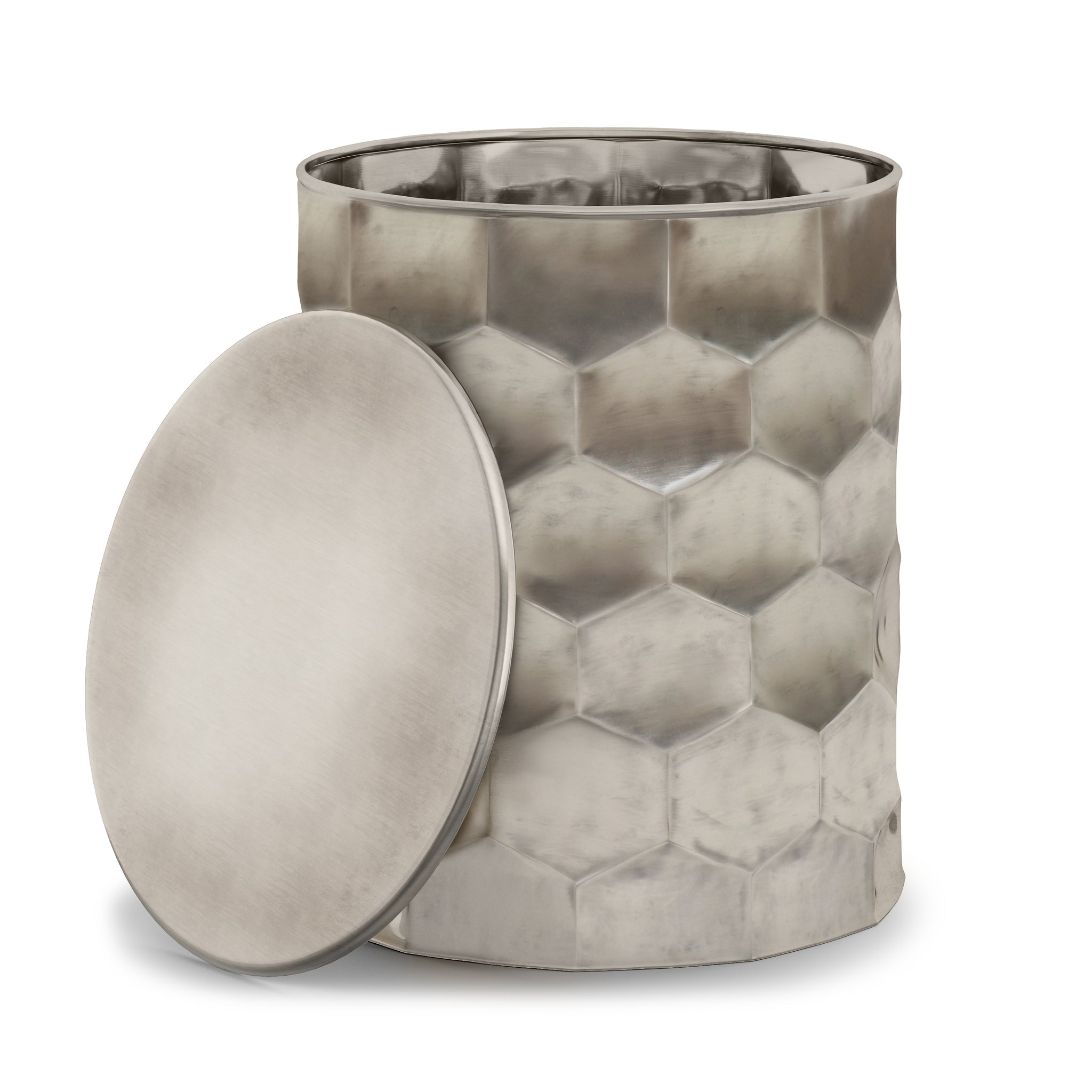 Whitney Metal Storage Side Table In Antique Silver