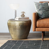 Preston Modern Industrial 22 Inch Wide Metal Metal Side Table In Antique Gold, Fully Assembled