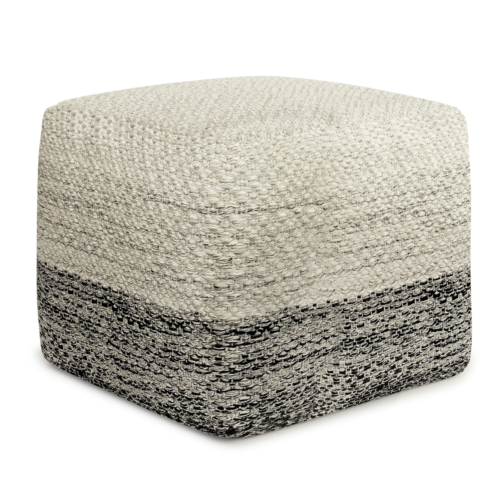 Macie Square Woven Pouf In Grey And White Recycled Pet Polyester