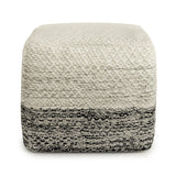 Macie Square Woven Pouf In Grey And White Recycled Pet Polyester