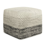 Macie Square Woven Pouf In Grey And White Recycled Pet Polyester