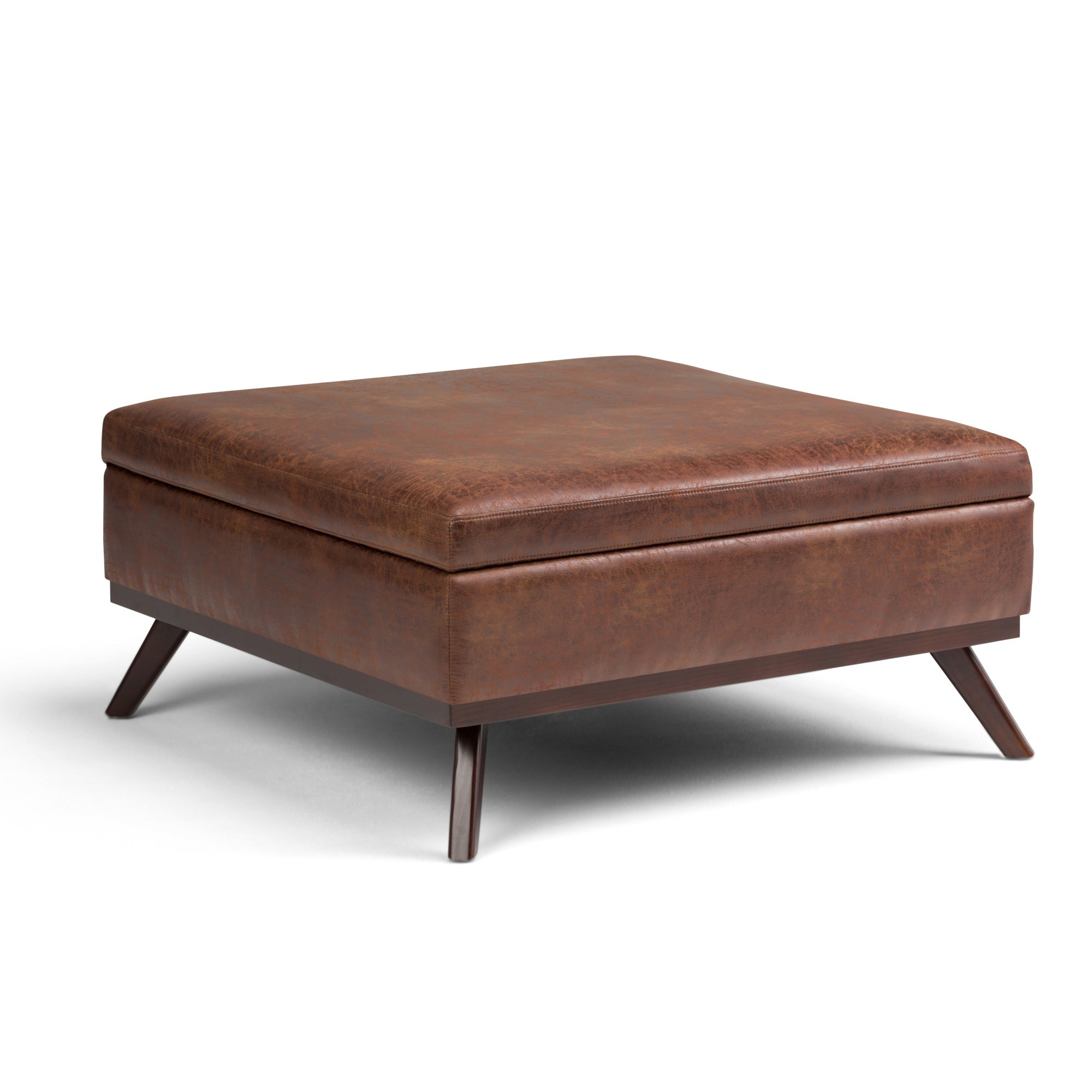 Owen 36 In Wide Square Square Coffee Table Storage Ottoman - Distressed Saddle Brown