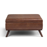 Owen 36 In Wide Square Square Coffee Table Storage Ottoman - Distressed Saddle Brown