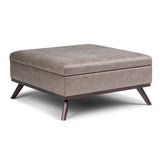 Owen 36 In Wide Square Square Coffee Table Storage Ottoman - Distressed Grey Taupe