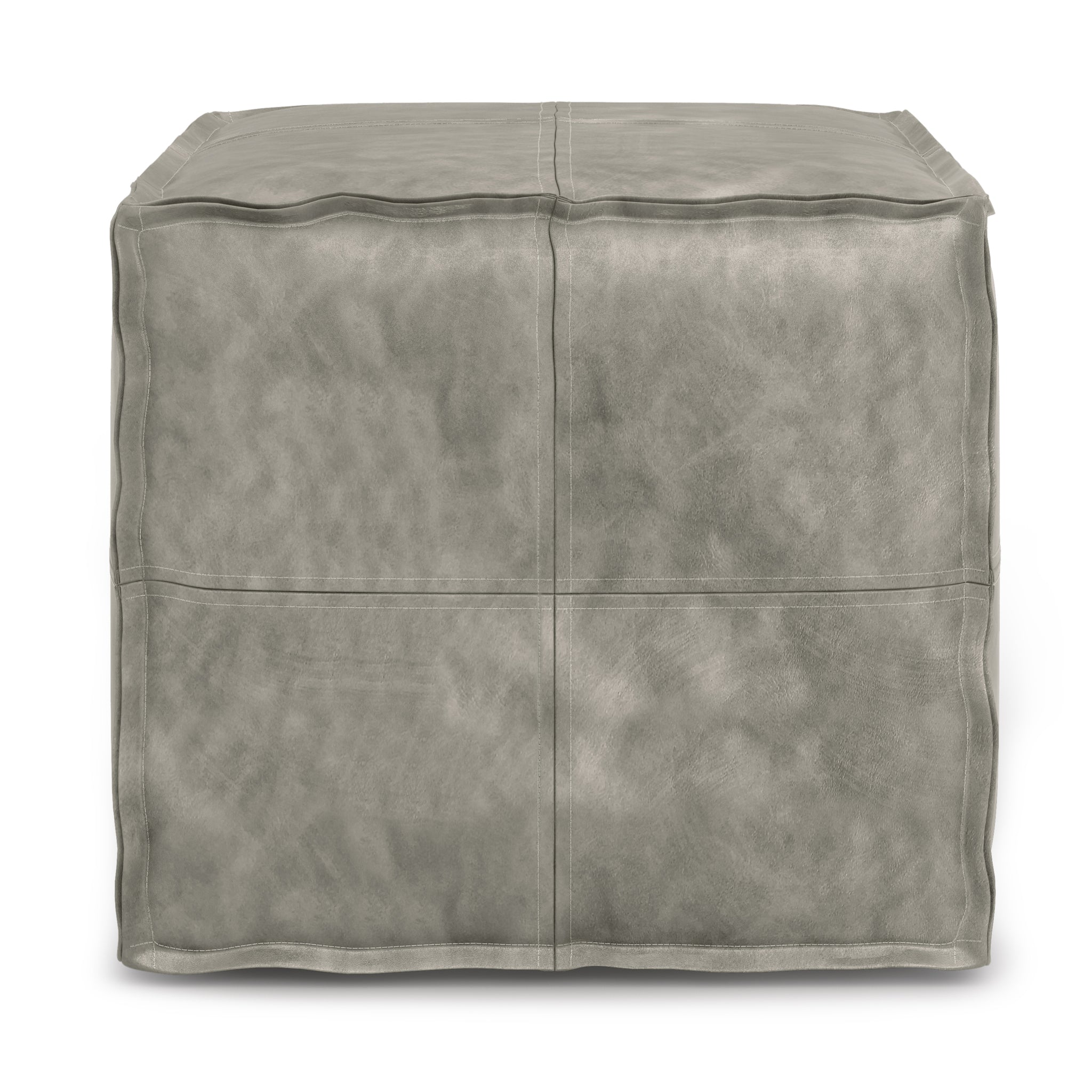 Brody Square Pouf In Distressed Grey Faux Leather